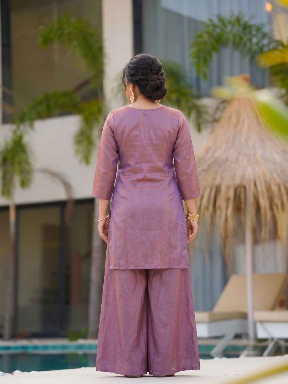 Lavender designer embroidery work suit