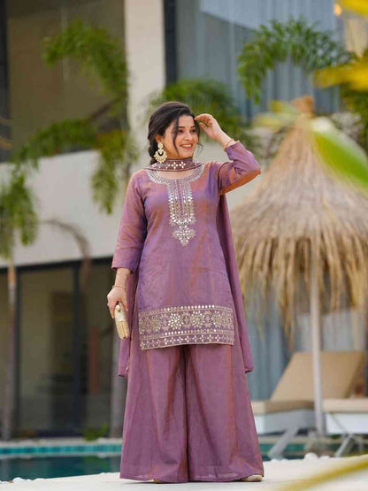 Lavender Gold Silk embroidered suit