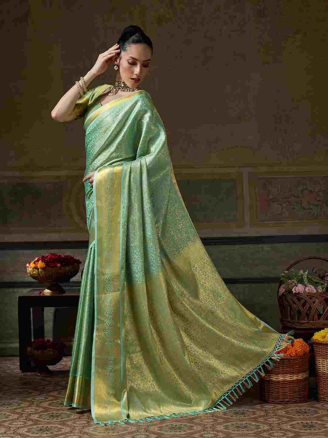 Kanchivaram Silk Ethnic Saree with Woven Jari Detailing