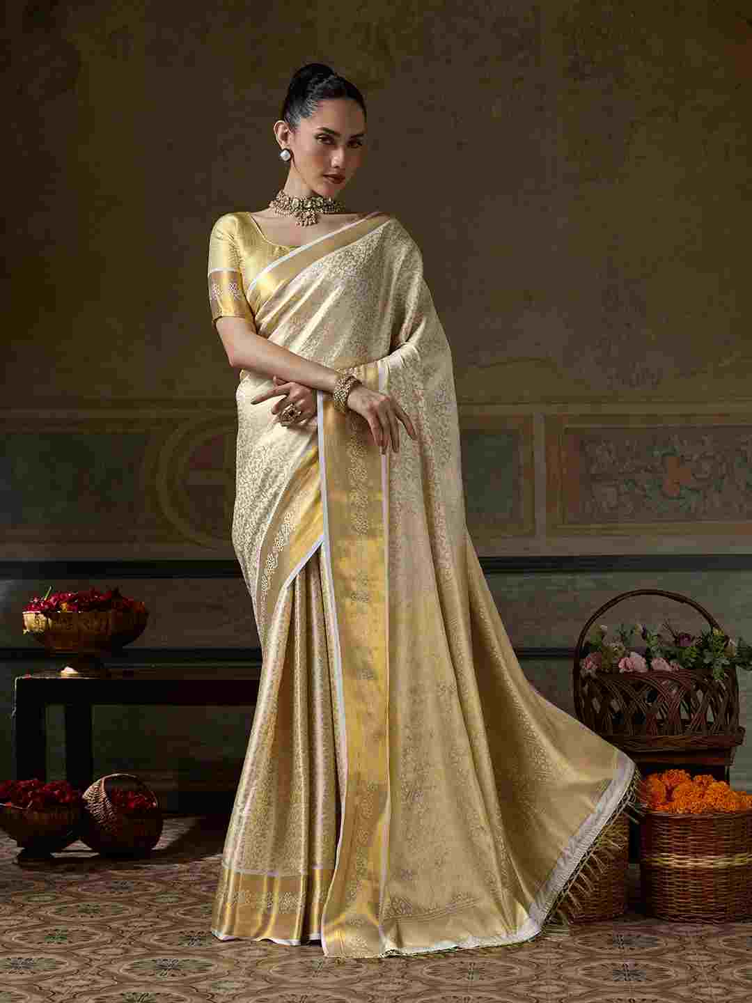 Kanchivaram Silk Ethnic Saree with Traditional Jari Work