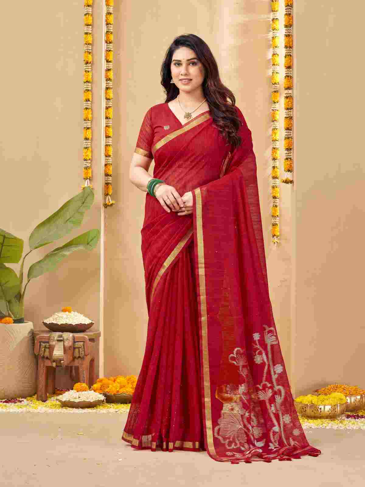 Festive Weaving Zari Designer Linen Silk Saree with Blouse Piece