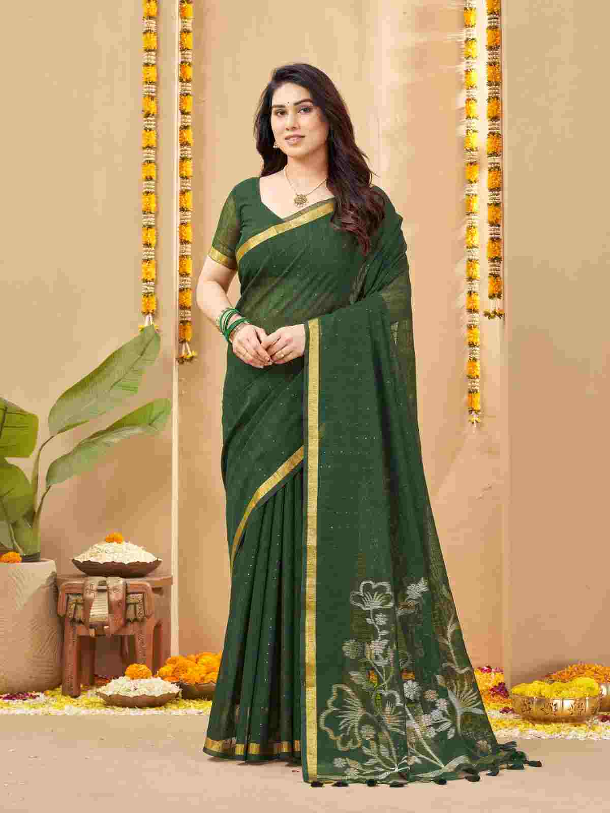 Festive Weaving Zari Designer Linen Silk Saree with Blouse Piece