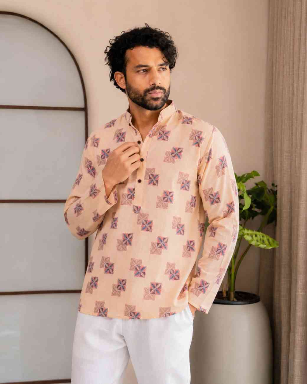 Men's contemporary ethnic outfit with printed designs