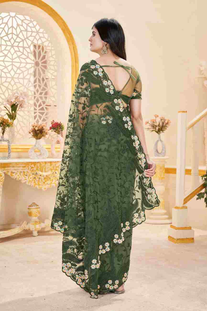 Butterfly net party wear saree with stone embellishments
