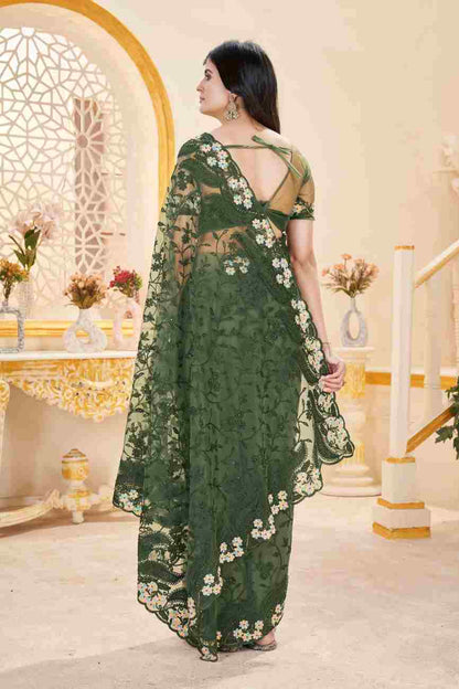 Butterfly net party wear saree with stone embellishments