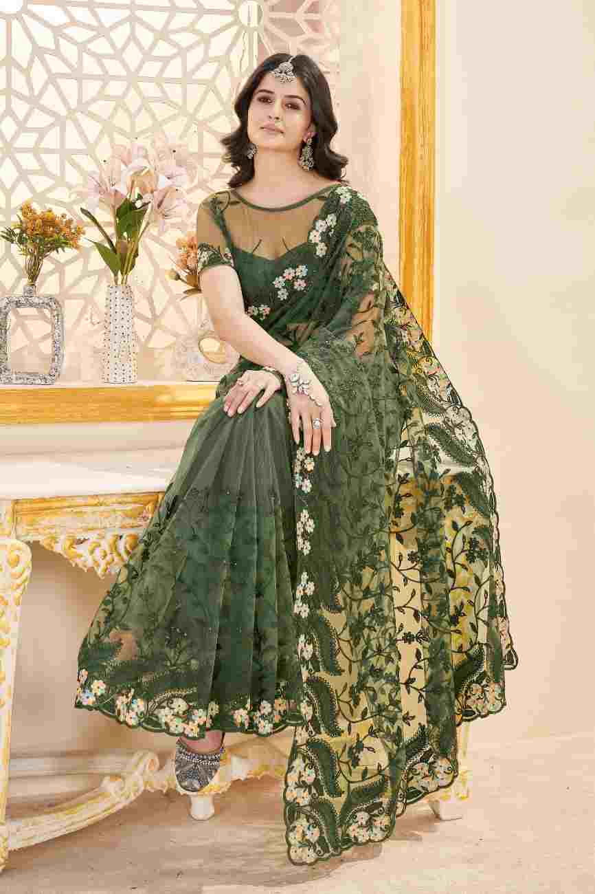 Designer net saree for festivals and family functions