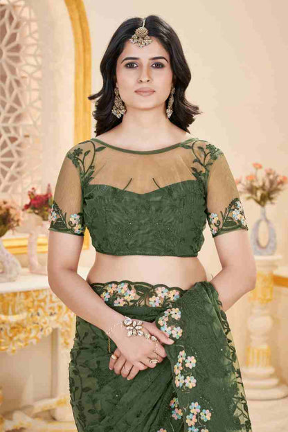 Embroidered butterfly net saree with sparkling stone details
