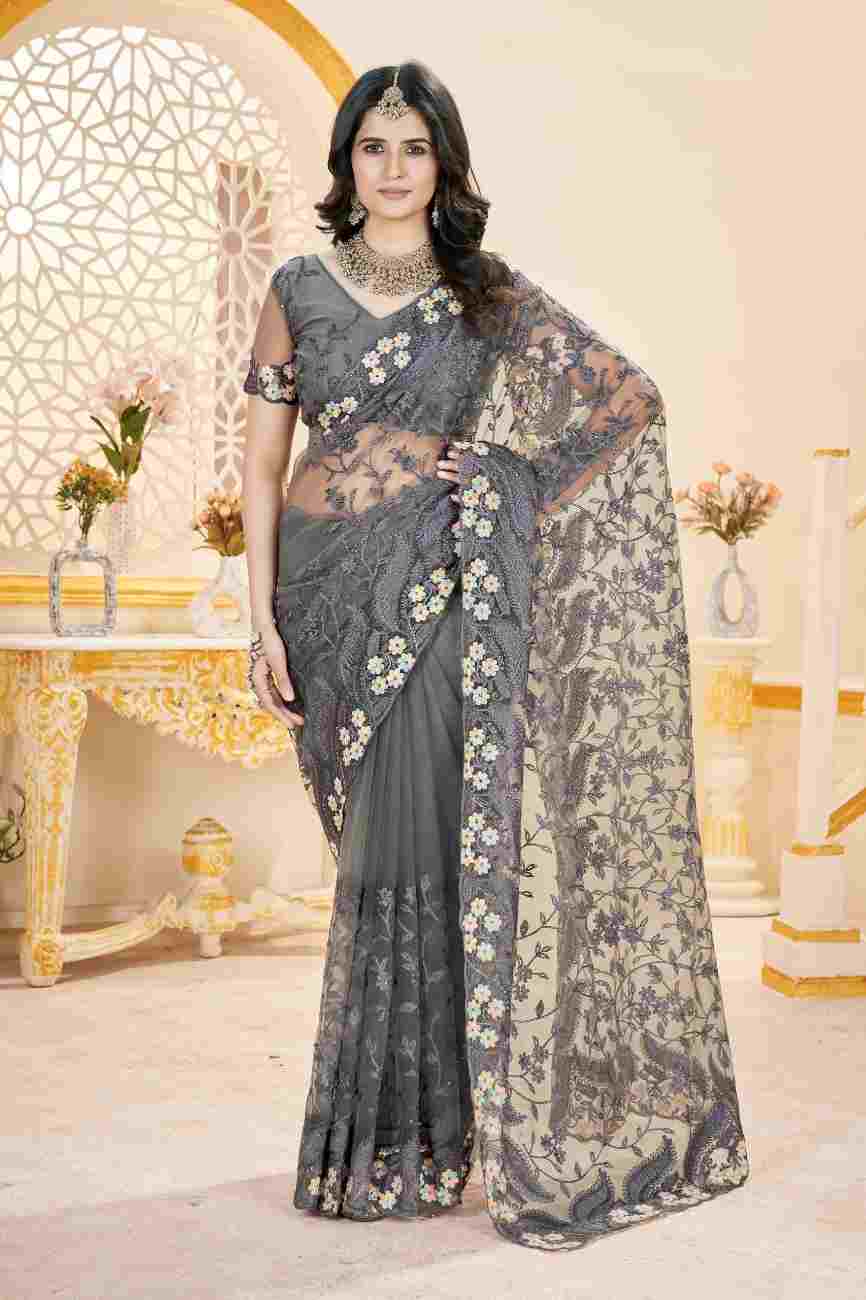 Women's designer butterfly net saree with intricate embroidery