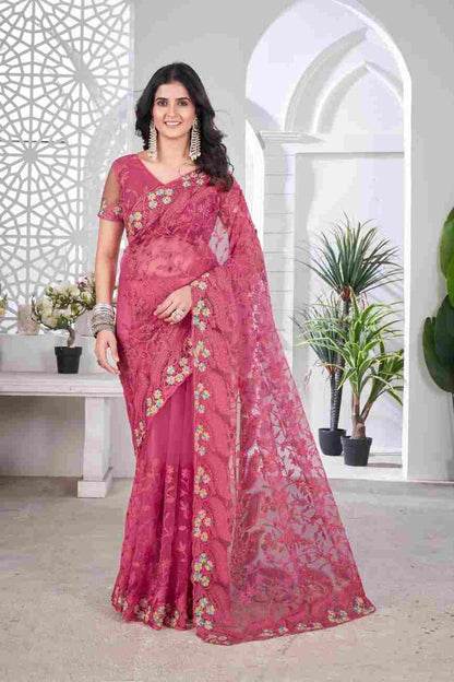 Elegant net saree for festive celebrations and functions
