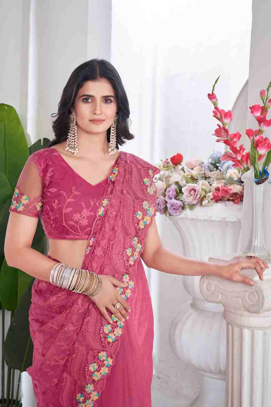 Women's designer saree with intricate stone work