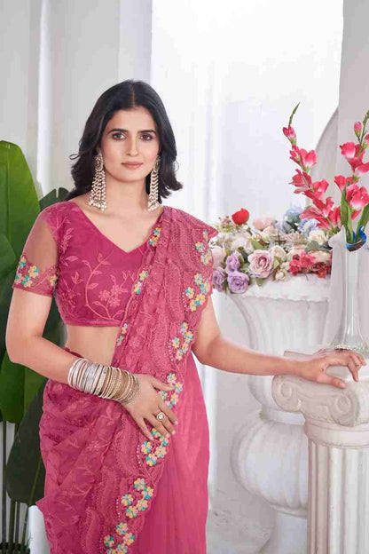Women's designer saree with intricate stone work