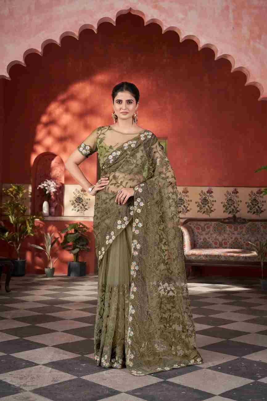 Designer butterfly net saree with elegant embroidery work