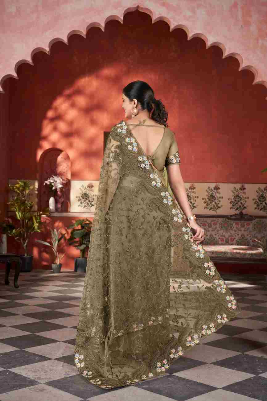 Women's festive net saree embellished with stone work