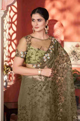 Designer Butterfly Net Saree with Embroidery and Stone Work