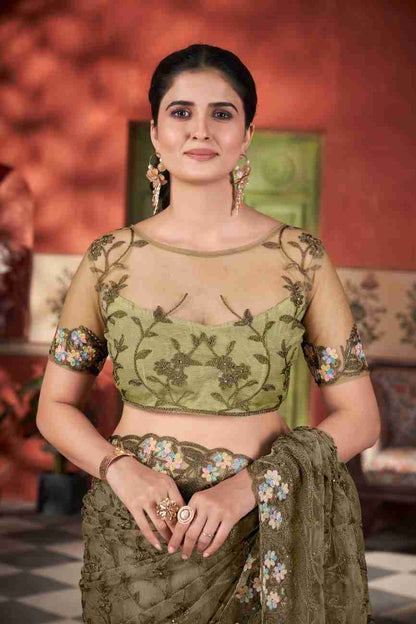 Traditional designer saree with sparkling stone embellishments