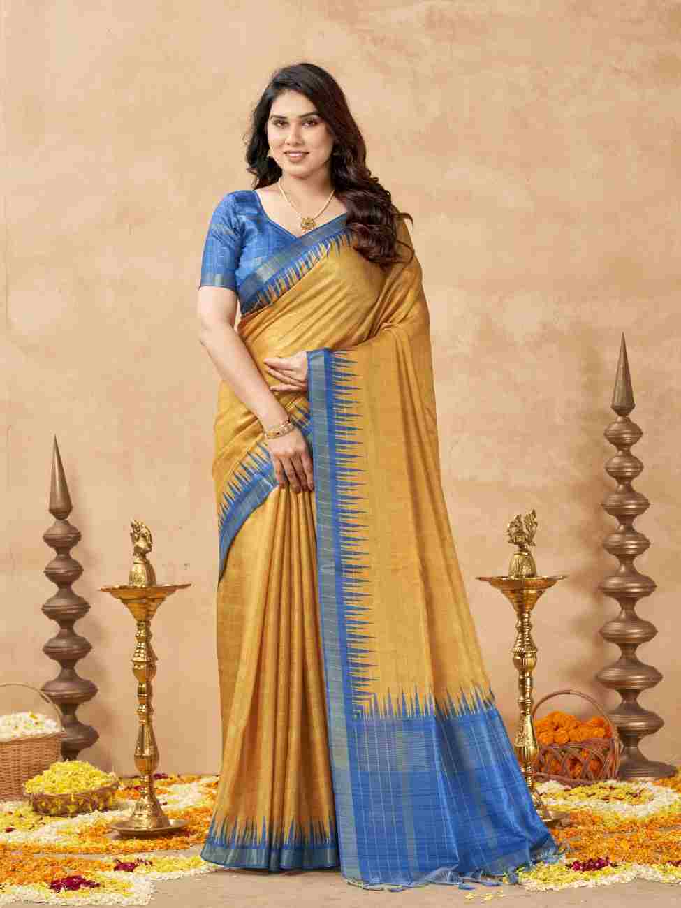 Festive wear Tussar silk saree with elegant woven patterns