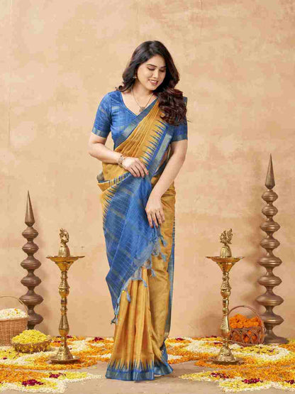 Women's traditional saree with Tussar silk fabric