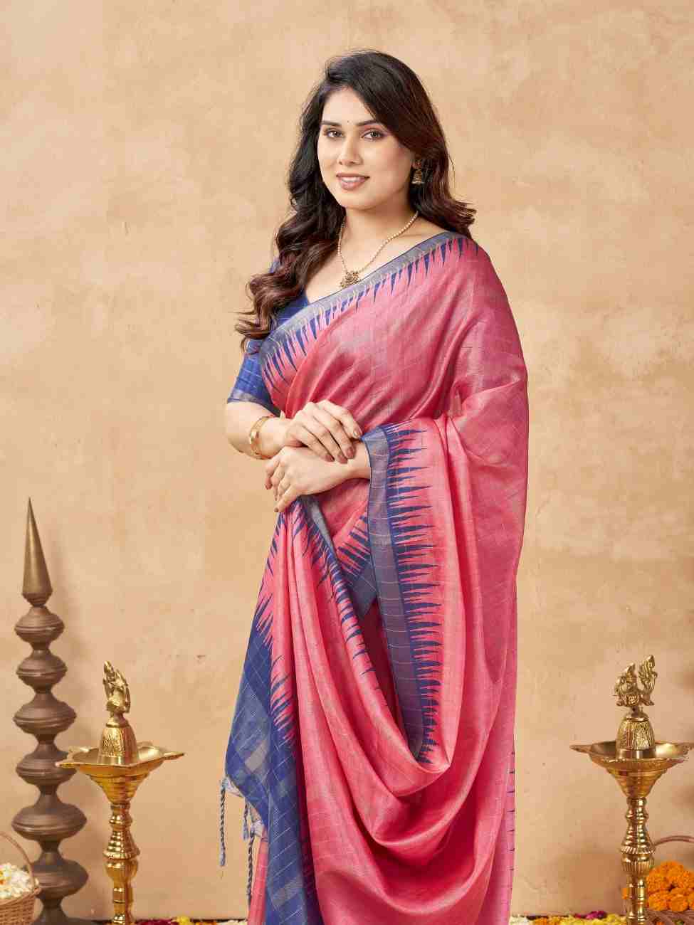 Traditional silk saree featuring intricate woven zari work