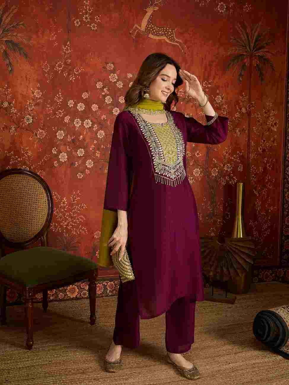 Elegant Indian ethnic outfit with embroidery detailing
