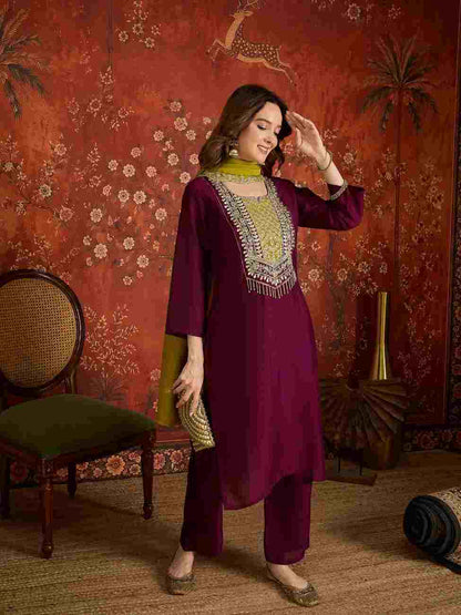 Elegant Indian ethnic outfit with embroidery detailing