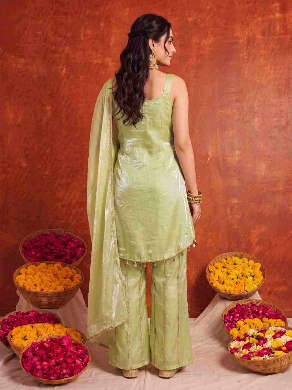 Women's traditional outfit with lace work.