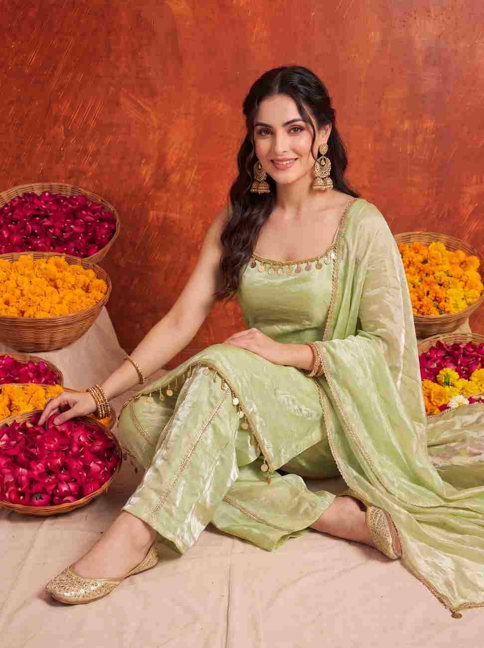 Elegant lace work suit for women at Indiya Se.