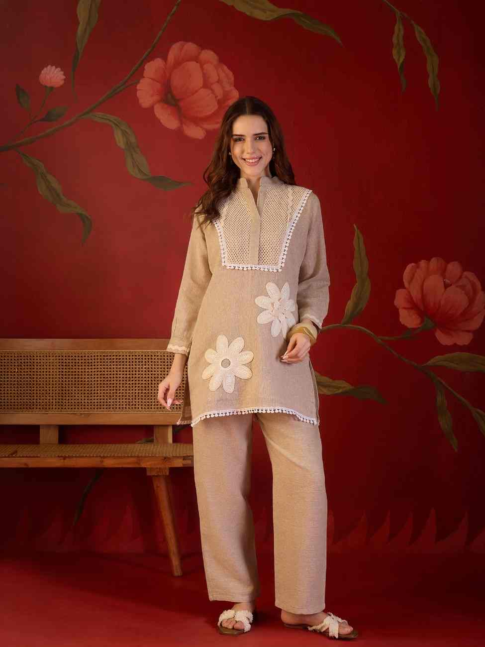 Jute cotton designer embroidered suit for women