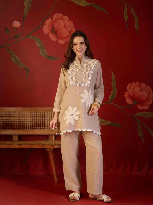 Jute cotton designer embroidered suit for women