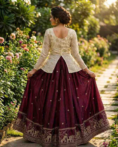 Fancy neck blouse with festive lehenga