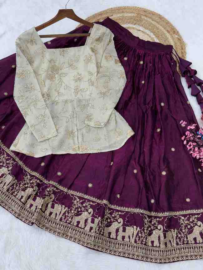 Stylish festive lehenga with fancy neck blouse