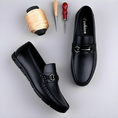 Black round toe loafers for men