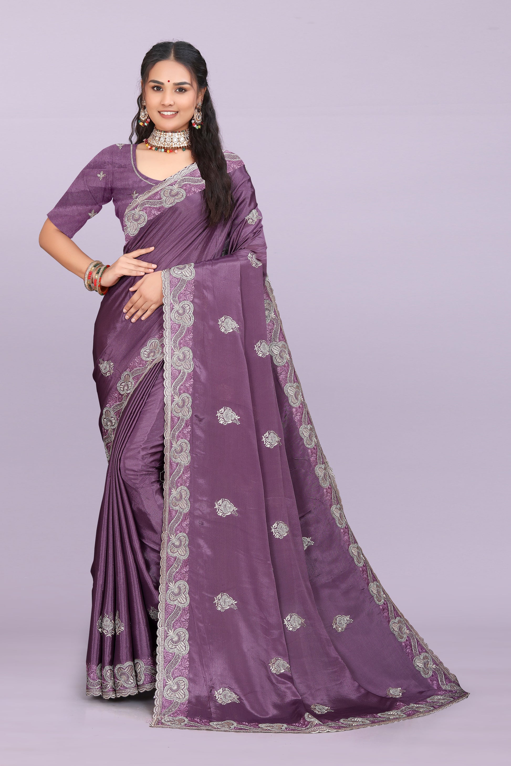 Bhadra Designer Embroidered Bollywood Saree with Swarovski & Mirror Work Khodal Fashion