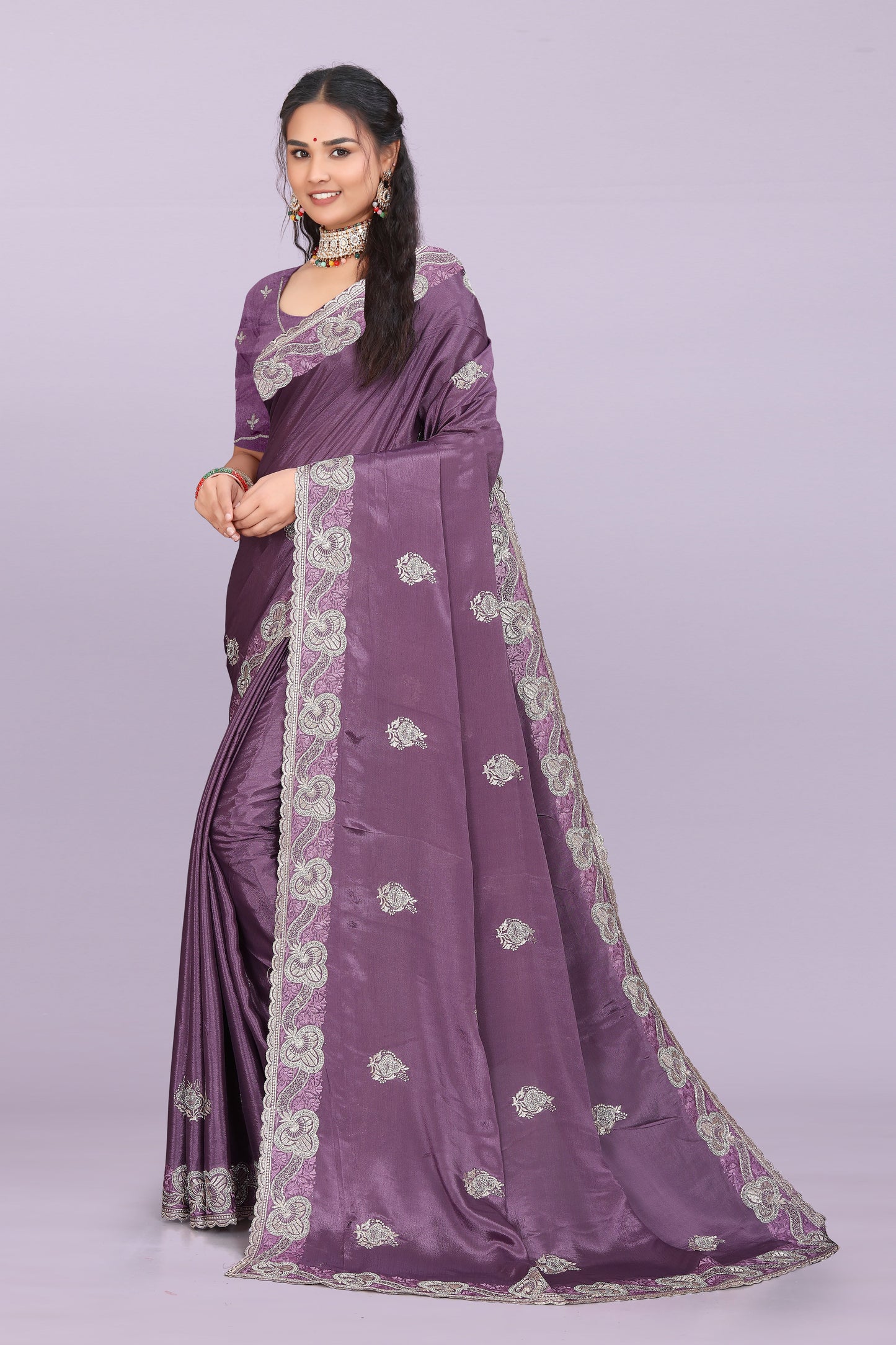 Bhadra Designer Embroidered Bollywood Saree with Swarovski & Mirror Work Khodal Fashion