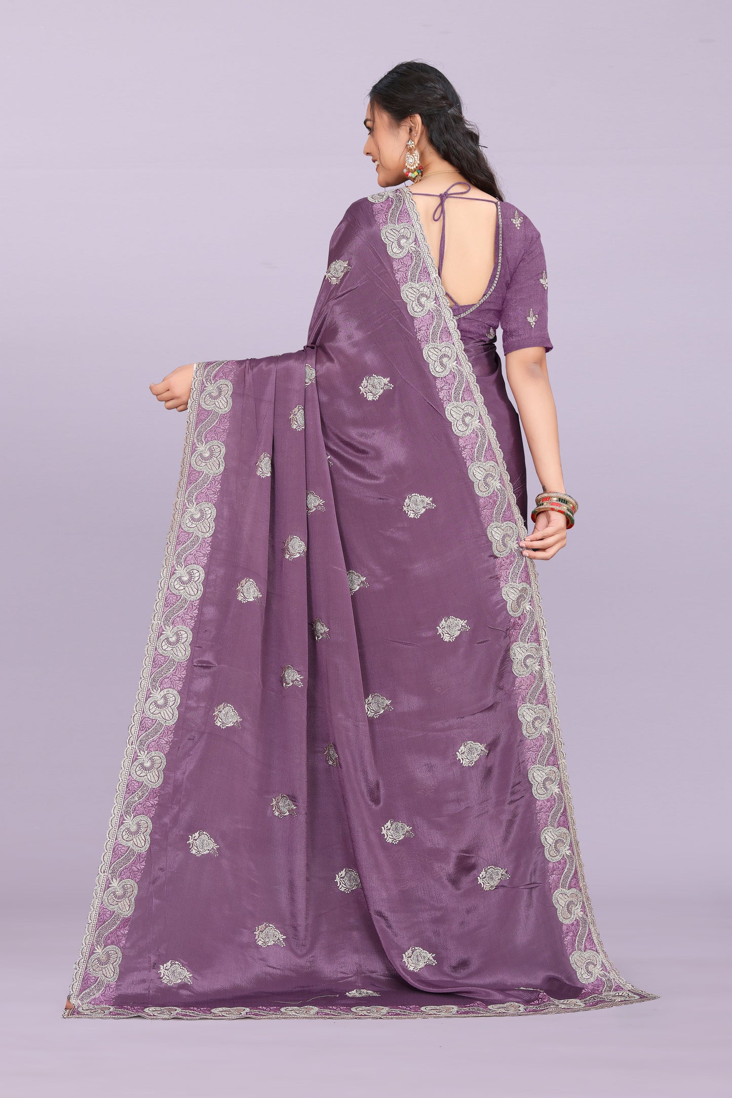 Bhadra Designer Embroidered Bollywood Saree with Swarovski & Mirror Work Khodal Fashion