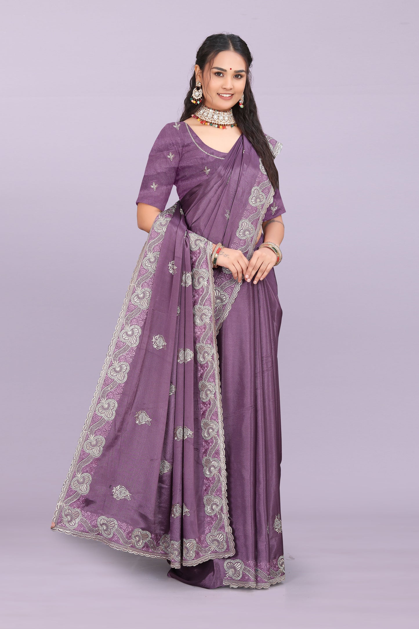 Bhadra Designer Embroidered Bollywood Saree with Swarovski & Mirror Work Khodal Fashion