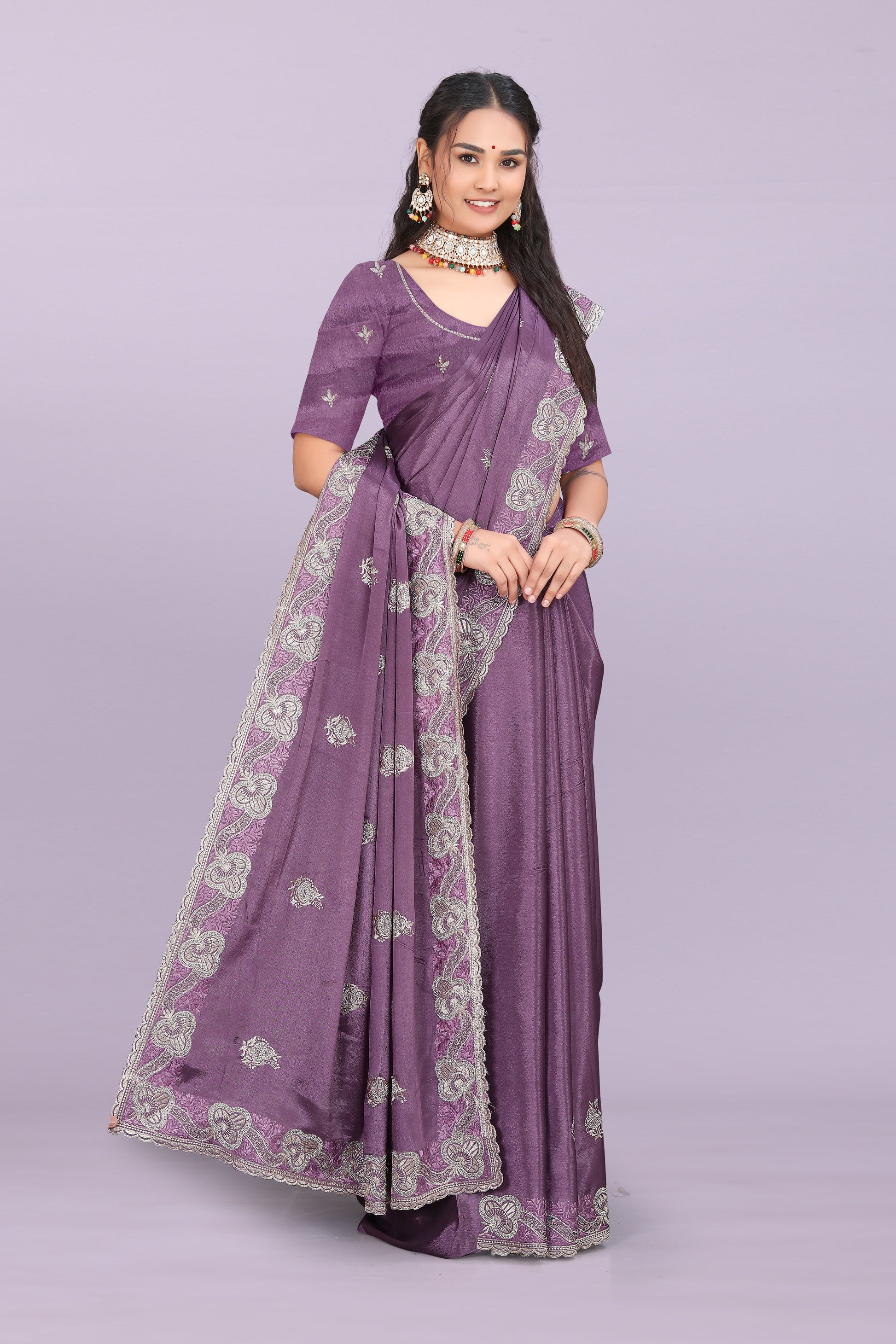 Bhadra Designer Embroidered Bollywood Saree with Swarovski & Mirror Work Khodal Fashion