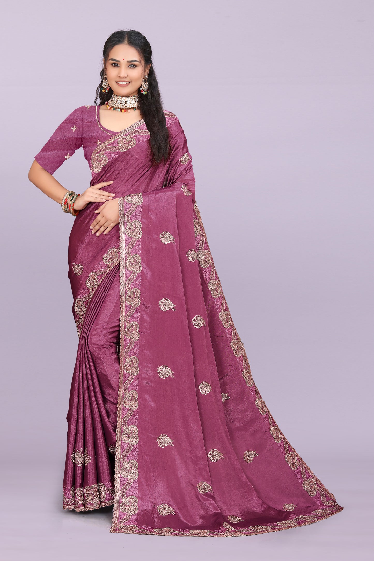 Bhadra Designer Embroidered Bollywood Saree with Swarovski & Mirror Work Khodal Fashion
