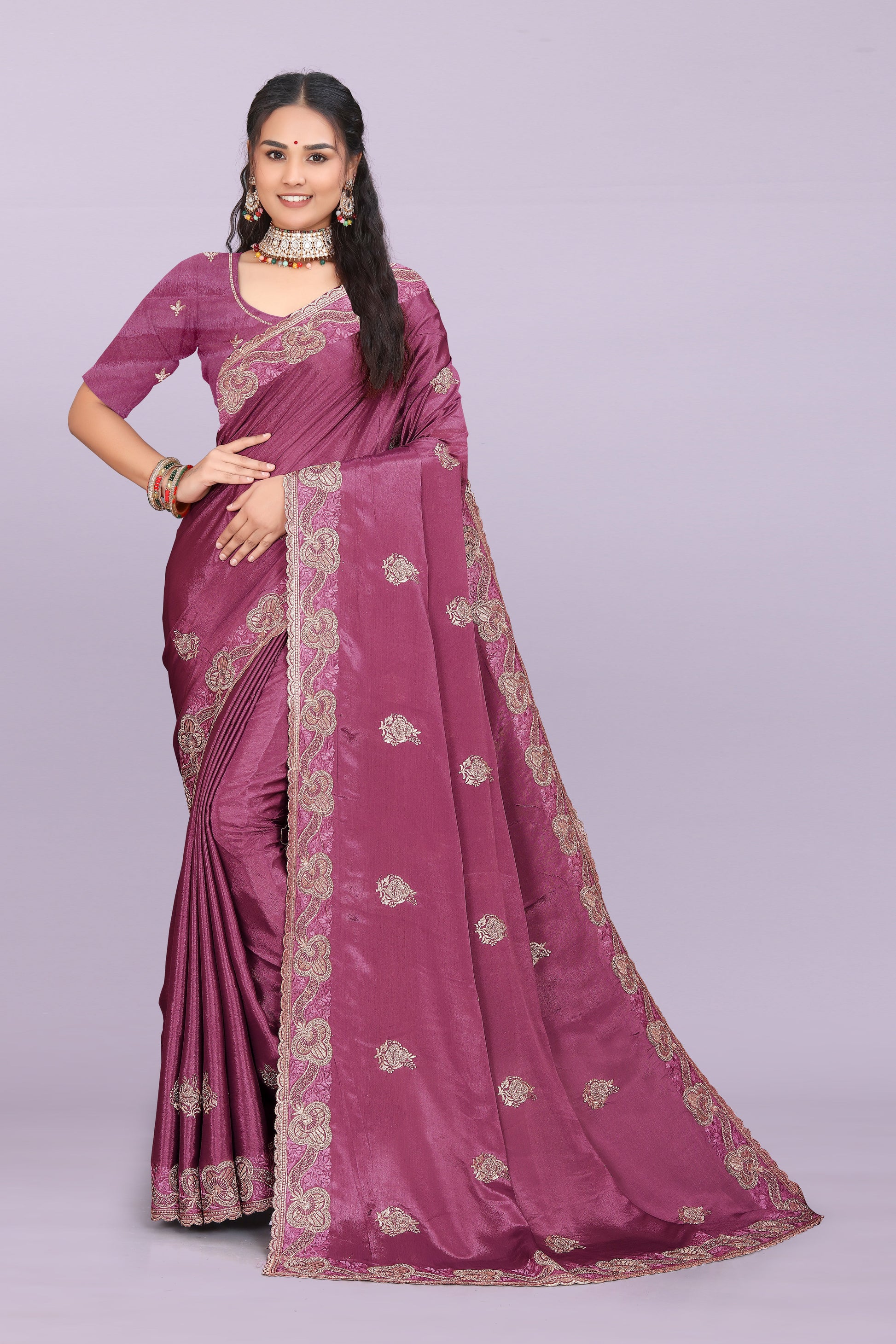 Bhadra Designer Embroidered Bollywood Saree with Swarovski & Mirror Work Khodal Fashion