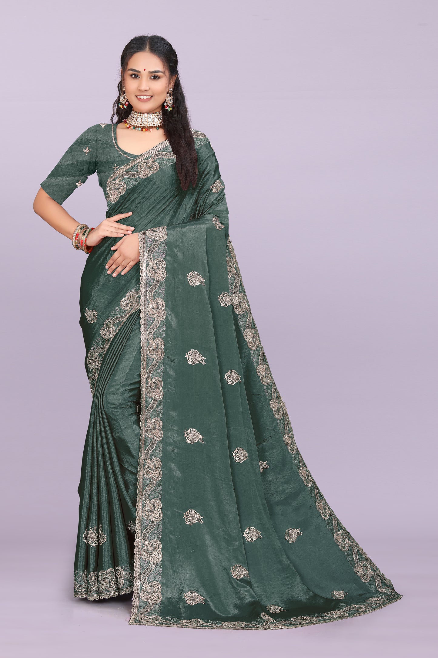 Bhadra Designer Embroidered Bollywood Saree with Swarovski & Mirror Work