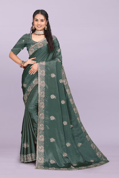 Bhadra Designer Embroidered Bollywood Saree with Swarovski & Mirror Work