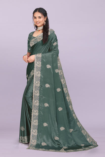 Bhadra Designer Embroidered Bollywood Saree with Swarovski & Mirror Work