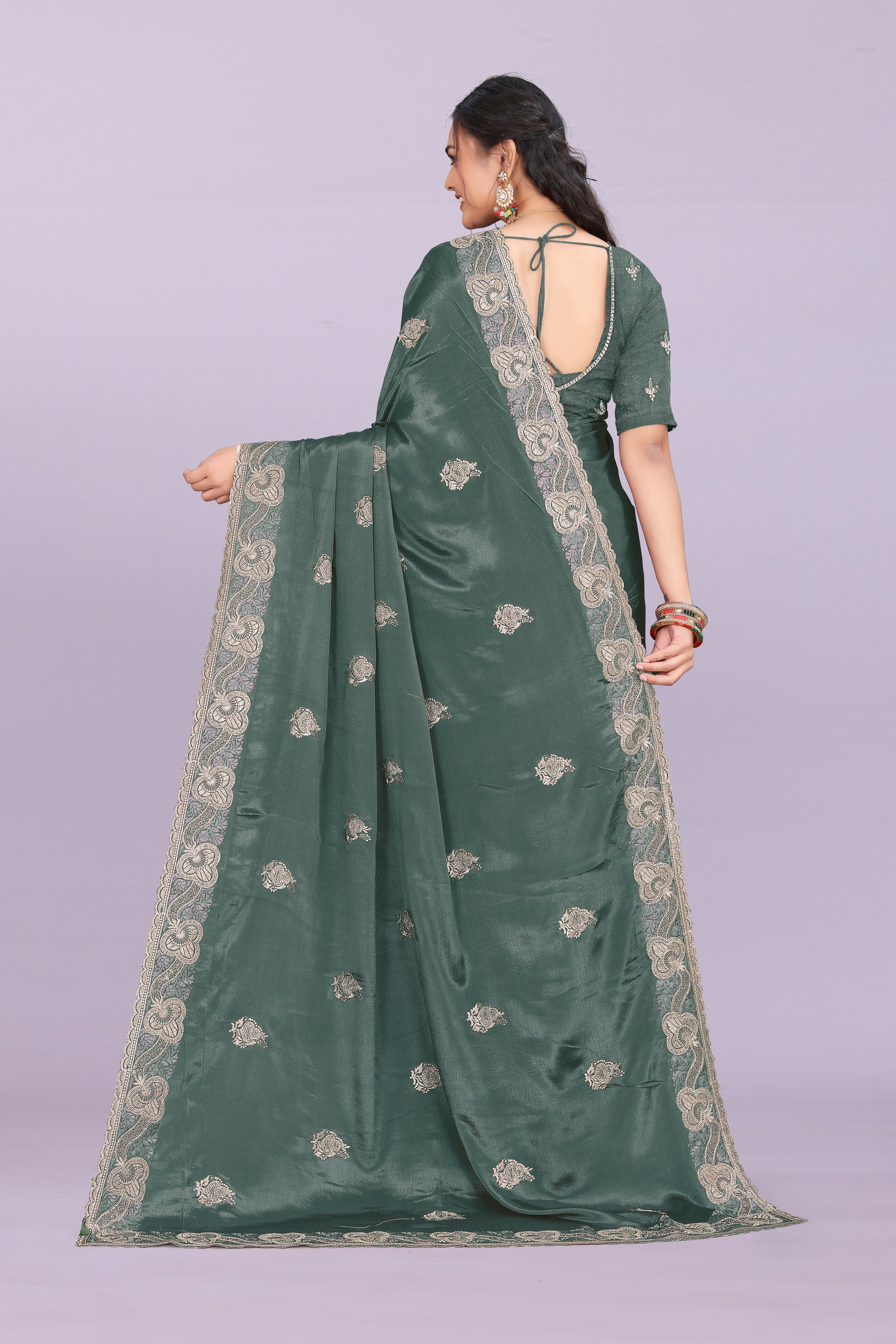 Bhadra Designer Embroidered Bollywood Saree with Swarovski & Mirror Work