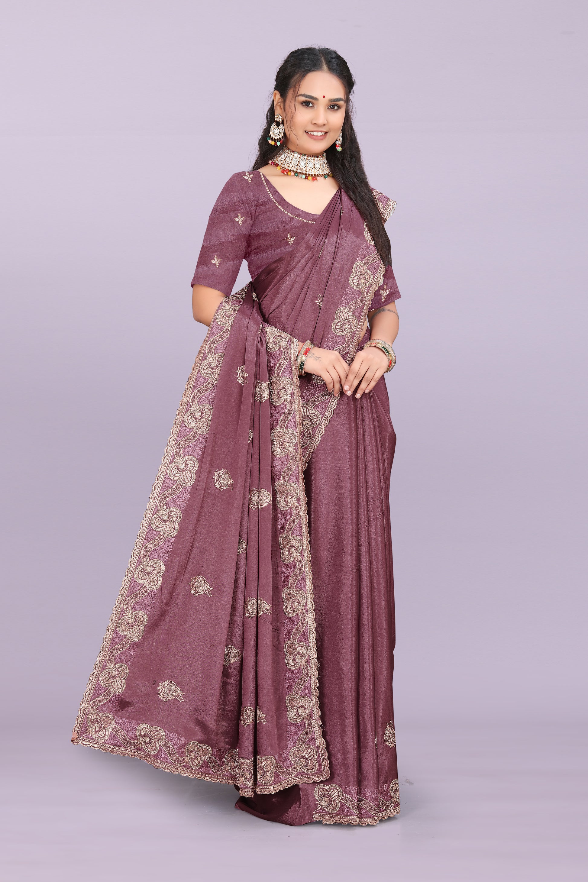 Bhadra Designer Embroidered Bollywood Saree with Swarovski & Mirror Work