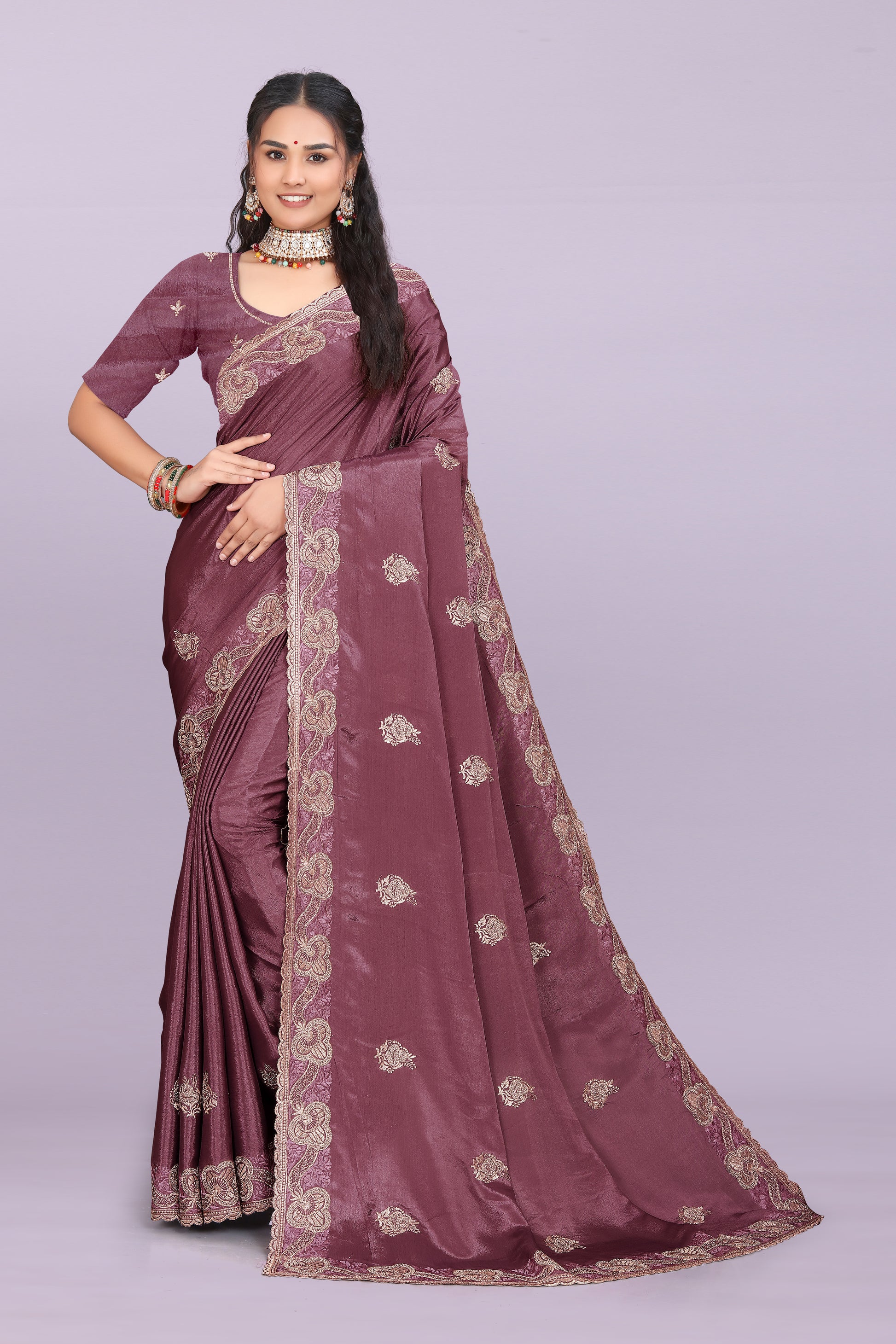 Bhadra Designer Embroidered Bollywood Saree with Swarovski & Mirror Work