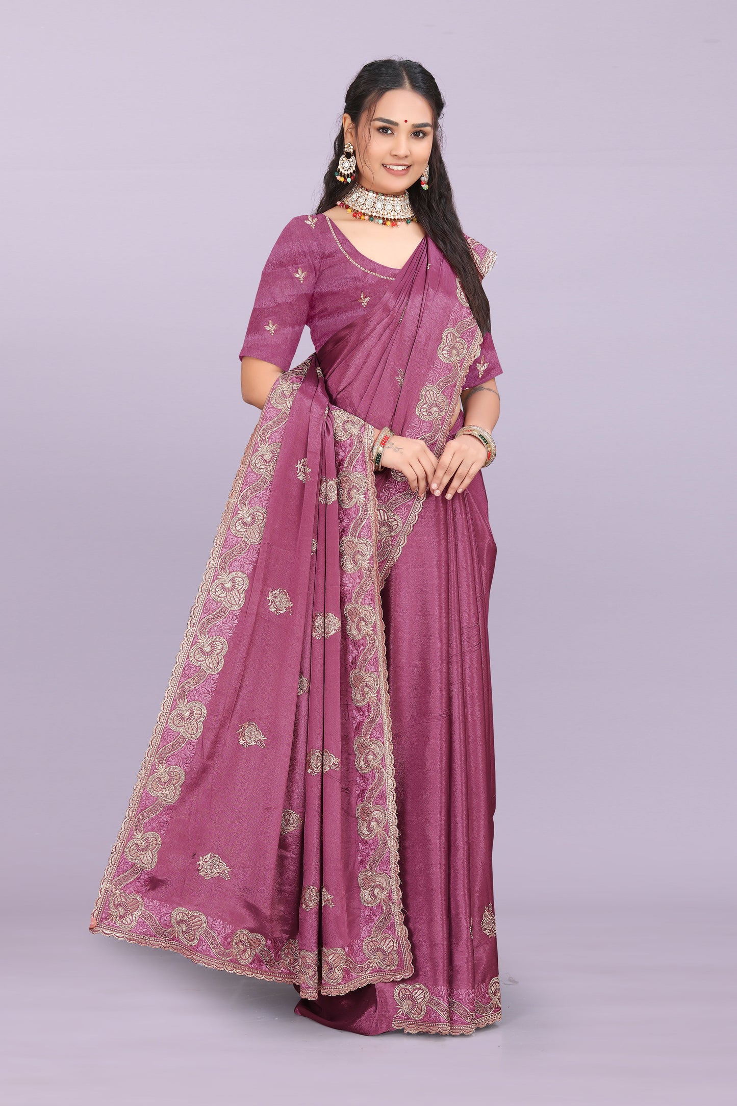 Bhadra Designer Embroidered Bollywood Saree with Swarovski & Mirror Work Khodal Fashion