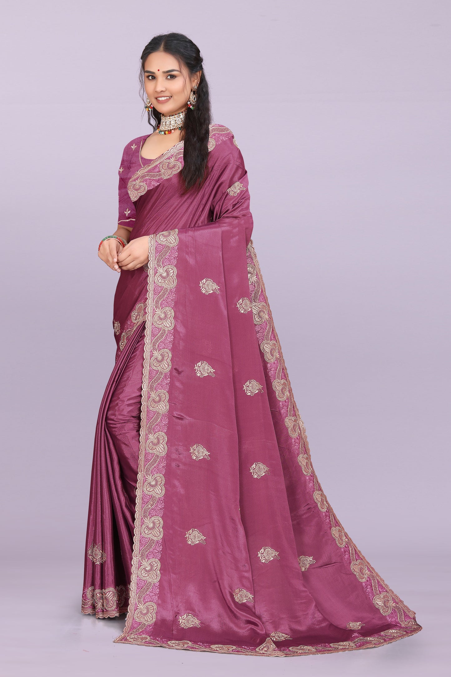 Bhadra Designer Embroidered Bollywood Saree with Swarovski & Mirror Work Khodal Fashion