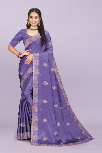 Bhadra designer chinnon saree with swarovski and mirror work festive wear