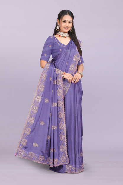 Bhadra designer chinnon saree with swarovski and mirror work festive wear
