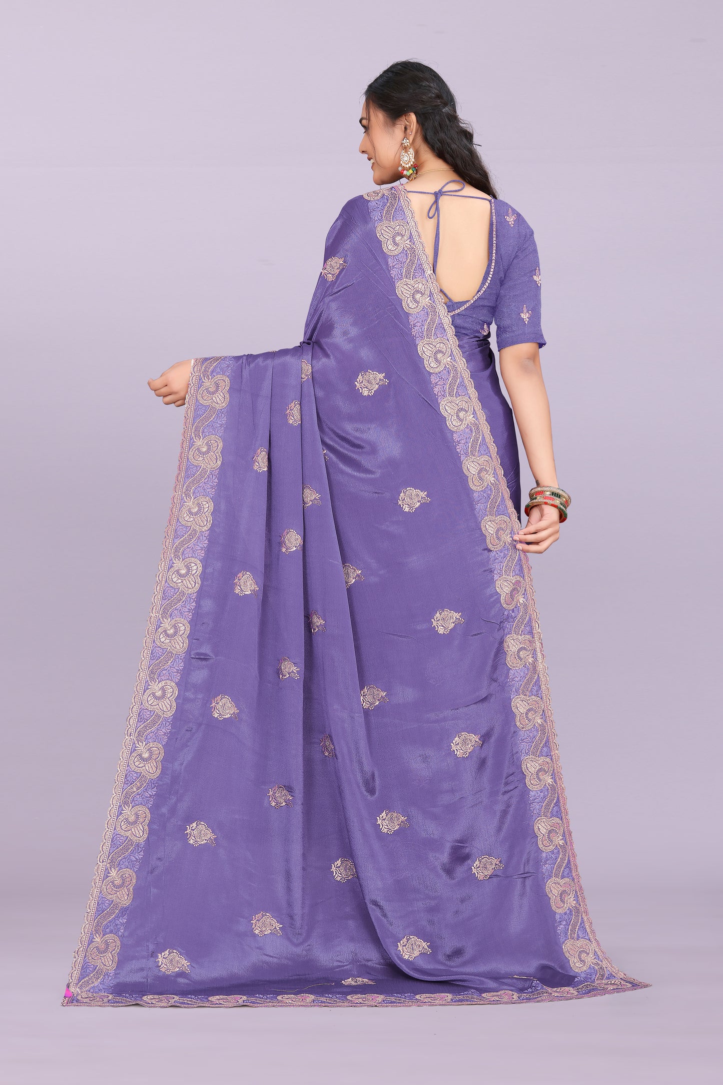 Bhadra designer chinnon saree with swarovski and mirror work festive wear