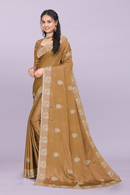 Bhadra designer chinnon saree with swarovski and mirror work festive wear